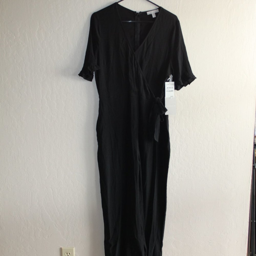 NORDSTROM CHELSEA 28 BLACK JUMPSUIT SZ M LOOSE FLOWY VISCOSE CROSSOVER FRONT